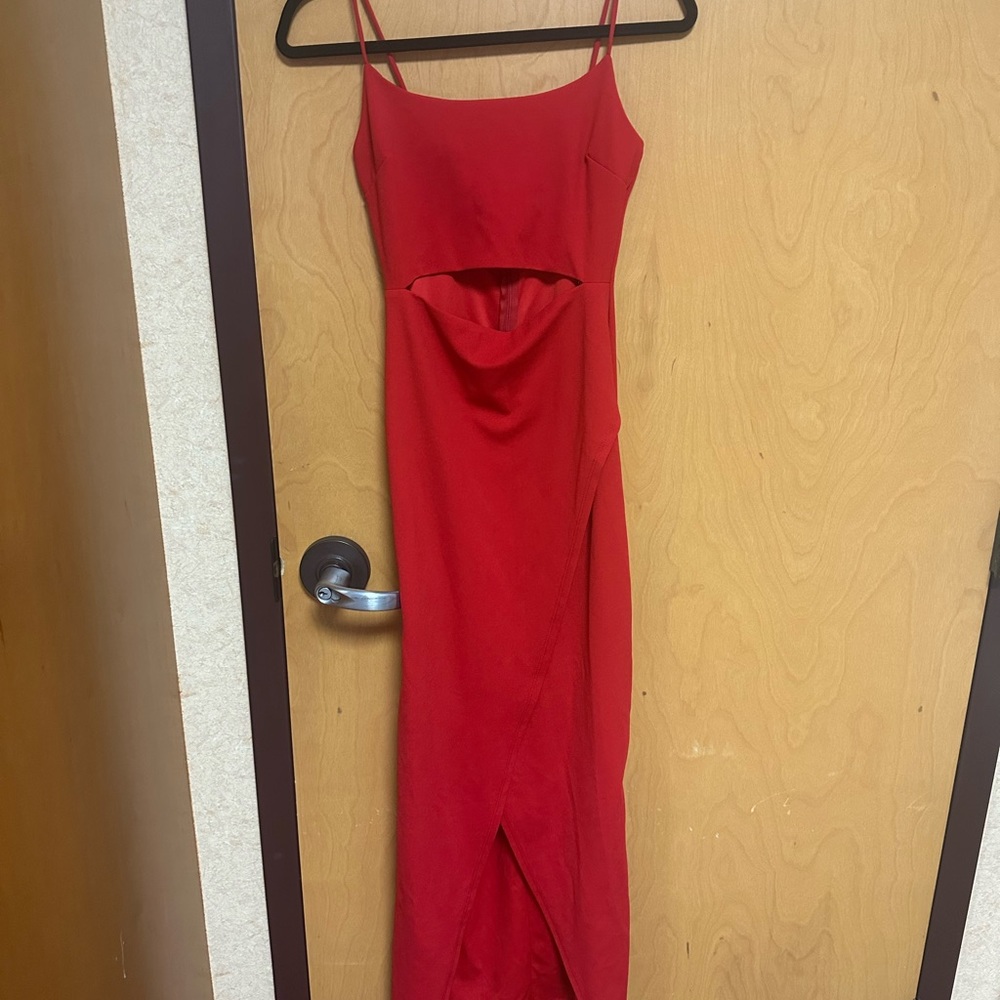 Red long slip dress